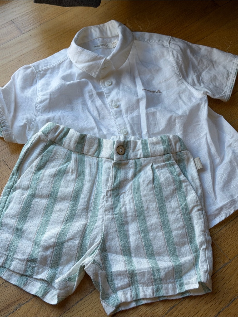 Mayoral Striped Linen-Blend Shorts - White & Sage